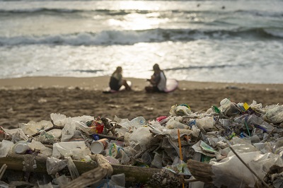 plastic pollution on an Indonesian beach